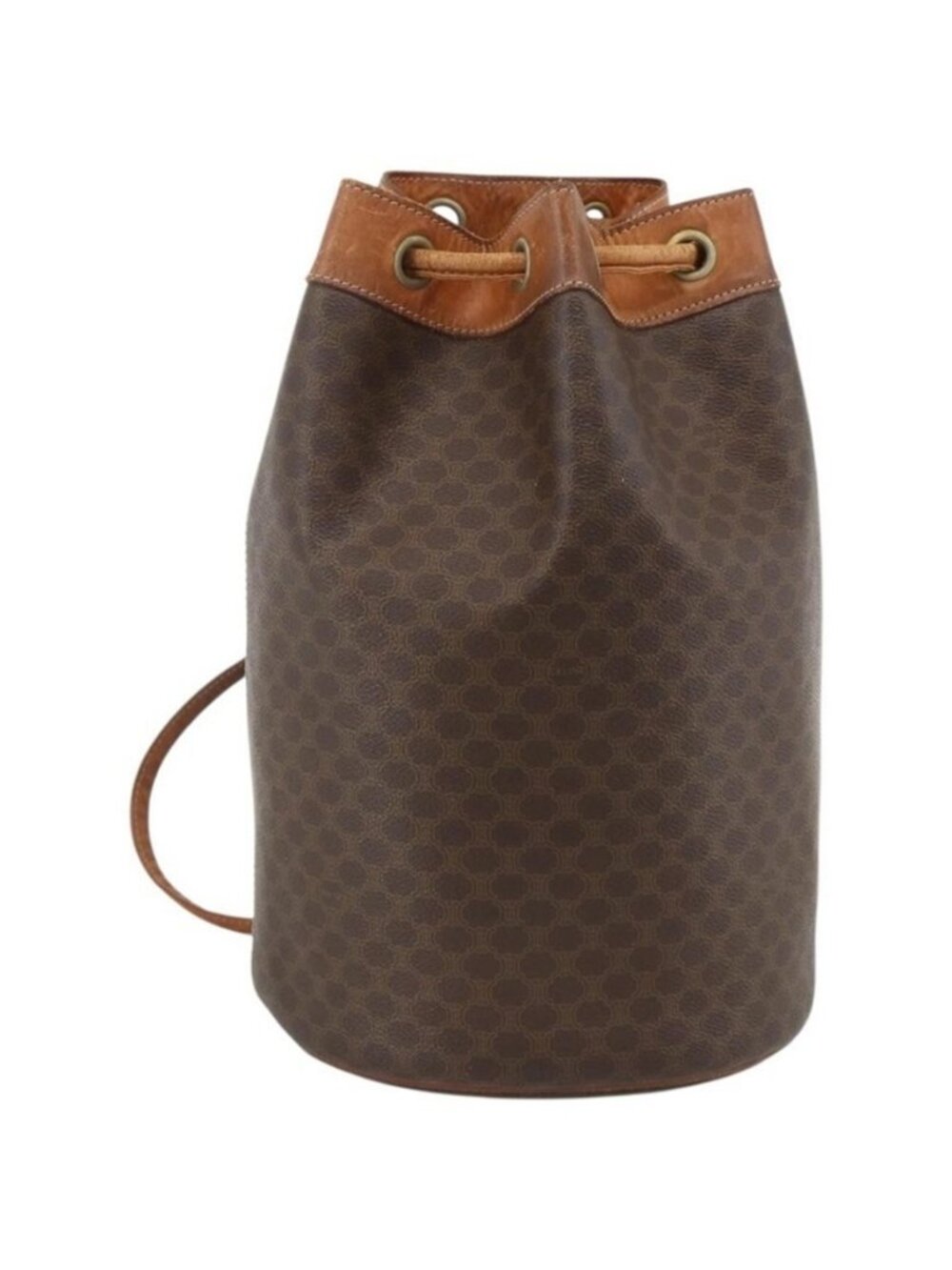 Authentic CELINE Macadam Canvas Shoulder Bag PVC Leather Brown Gold
